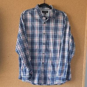 Banana Republic Blue Plaid Long Sleeve Button Down Checkered Men's Shirt Size L